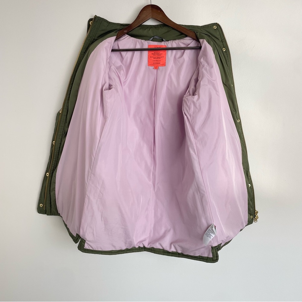 J. Crew Quilted Cocoon Puffer Jacket Army Green Gold Oversized Cozy Casual - Picture 6 of 11